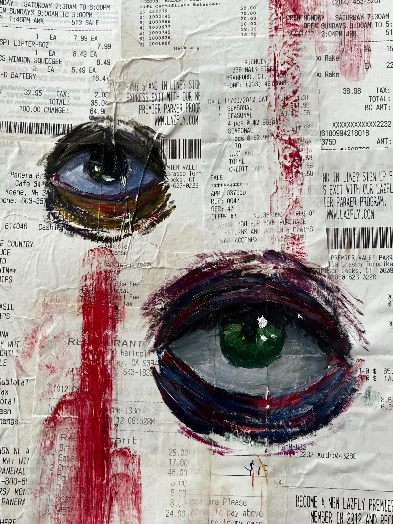 painting with receipt and eye